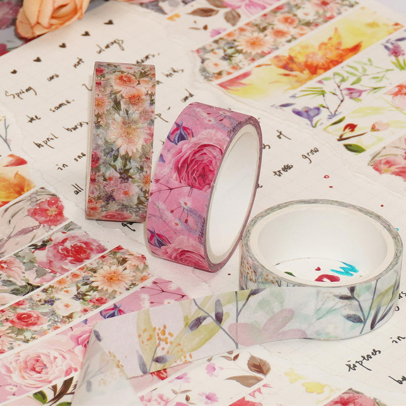 YUBBAEX 10 Rolls Spring Flowers Washi Tape Set Masking Decorative Tapes (Warm Tone) Warm Tone