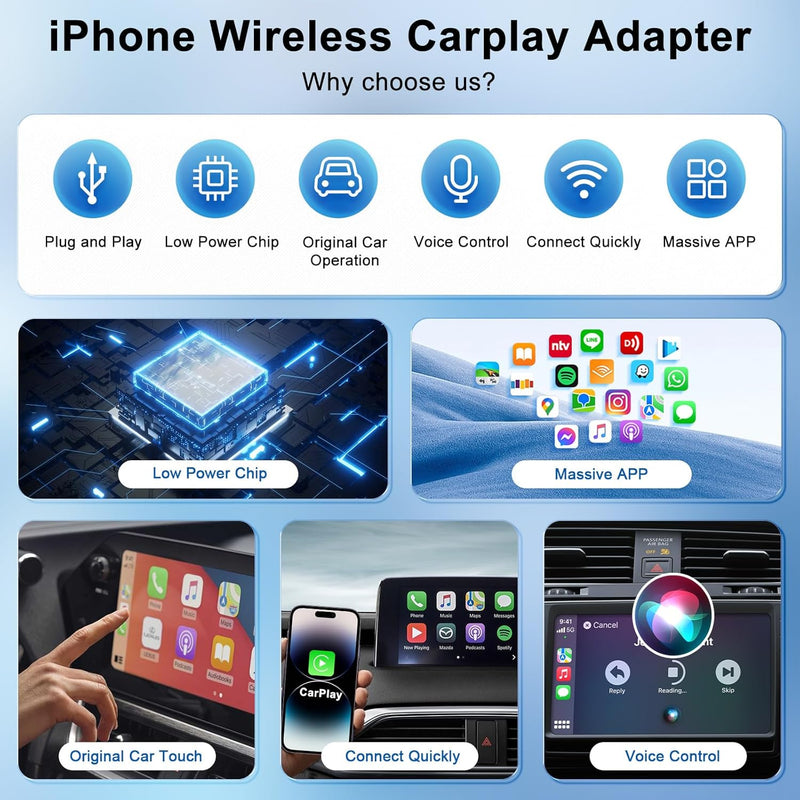 Wireless Carplay Adapter USB for Factory Wired Carplay Cars,Wireless Carplay Dongle Automatic Convert Wired to Wireless,for Volvo VW Audi Ford Mazda Mercedes Honda Chevy Subaru Porsche Hyundai2