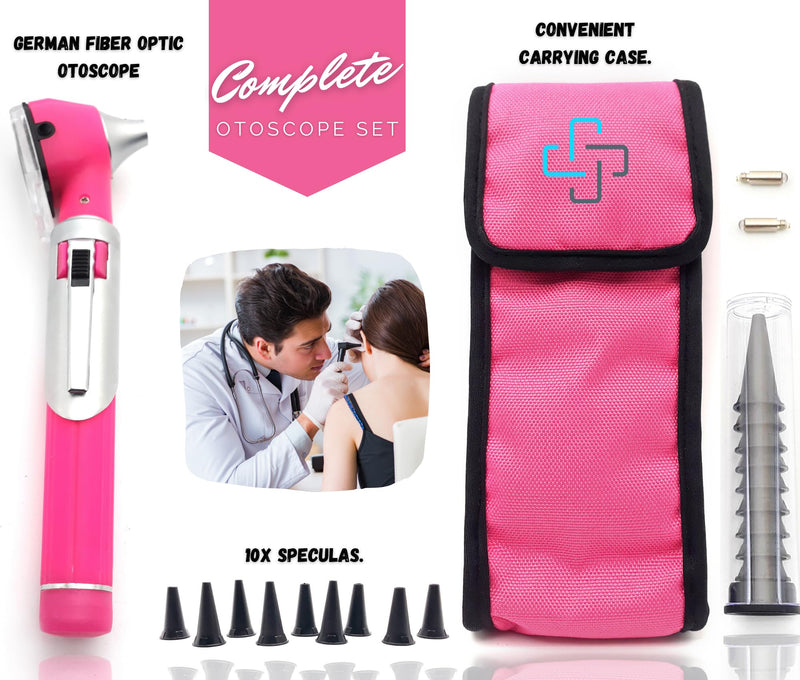 [Australia - AusPower] - Radiance Otoscope - Ear Scope with LED Light and Speculum for Ear Examination and Diagnosis - Ideal for Professional use - Lifetime Warranty - Pink 