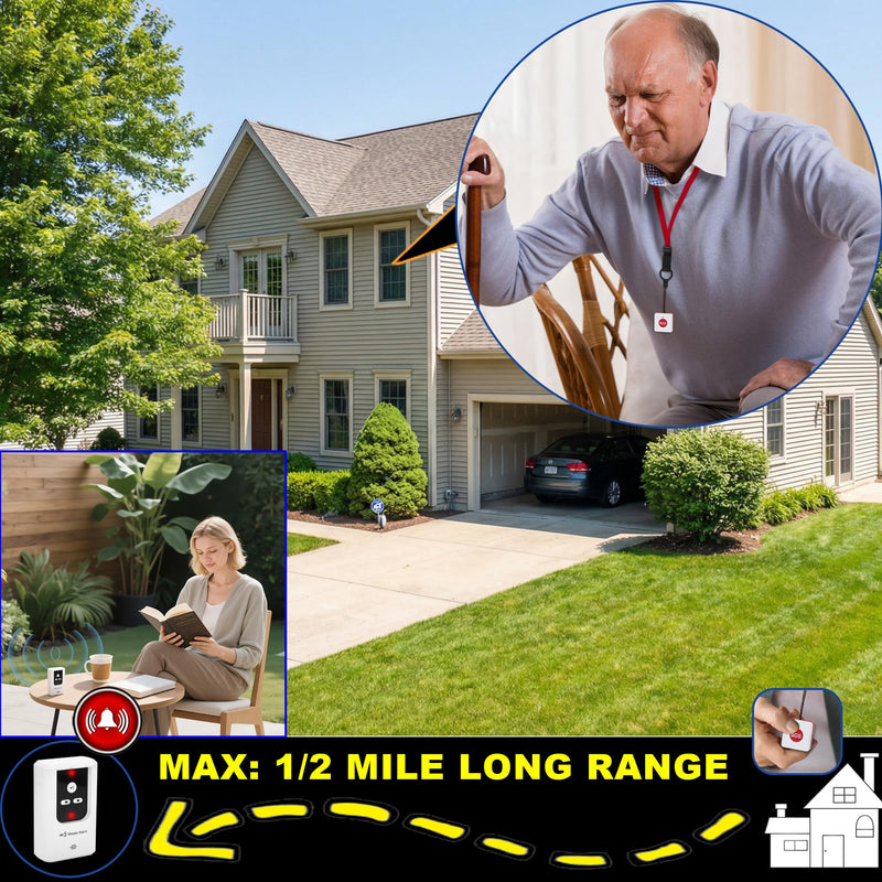 2-in-1 Elderly SOS Call Panic Button Waterproof Caregiver Pager Nurse Alert. Portable Receiver Long-lasting Rechargeable Battery-powered. Doorbell (Door Open Alarm) Cordless Bed Alarms