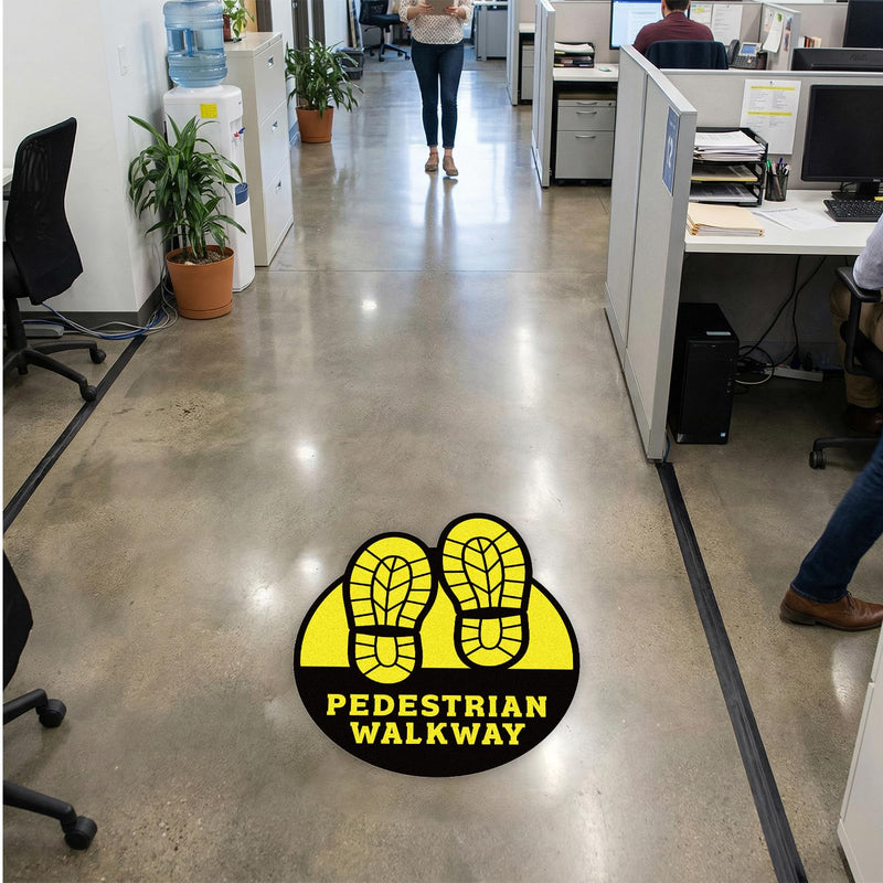 5 Pack Pedestrian Walkway Floor Sticker Sign - 9 x 10.5 Inches Pedestrian Floor Label Footprints Sticker Anti-slip Self-adhesive Vinyl Decal for Industrial Businesses Commercial