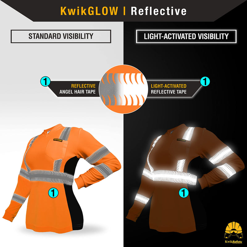 KwikSafety - Charlotte, NC - Vixen Hi Vis Long Sleeve Safety Shirt for Women [Angel Hair Reflective Tape] XX-Large Long Sleeve | Orange