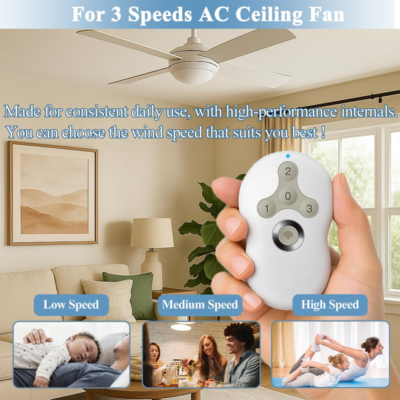 Universal Ceiling Fan Remote Control Kit, Replacement for Hampton Bay, Hunter, Harbor Breeze, 3 Speed with Light Dimmer, 434MHz, with Wall Mount 99122 Remote Kit