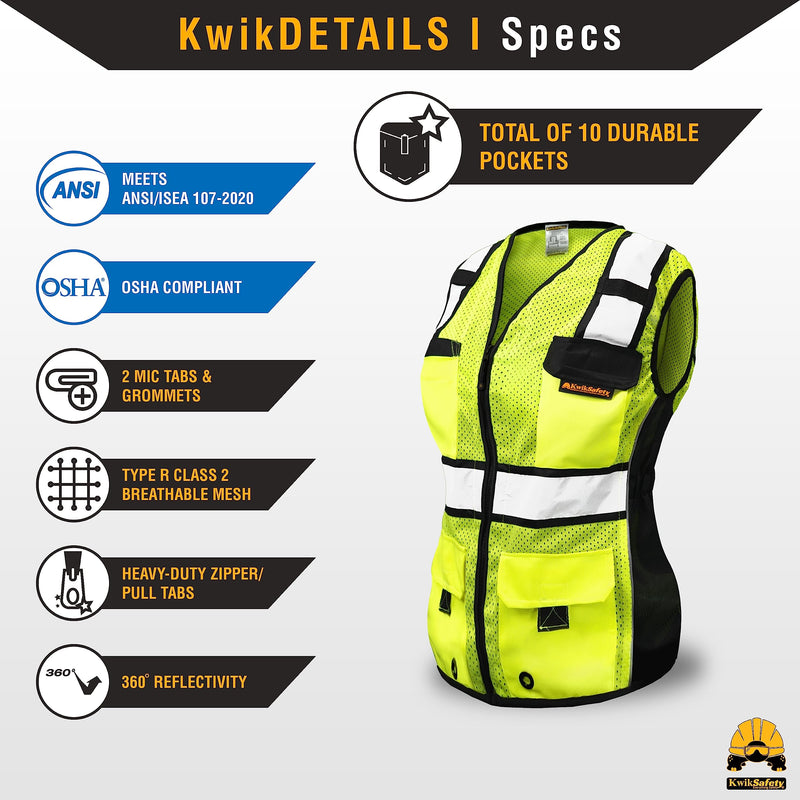 KwikSafety - Charlotte, NC - RoadBOSS Economy & Premium Safety Vest for Women [SNUG-FIT] Class 2 ANSI Tested OSHA 1 Pack Medium Yellow