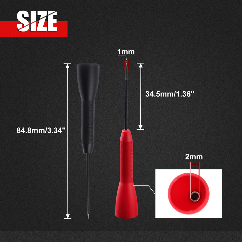 [Australia - AusPower] - 4 Pack 2mm Needle Test Probes 600V/10A Piercing Needle Non-Destructive Test Probe Multimeter Probes Fine Point Tip Adapter Set for Multimeter Leads Electrical Testing 