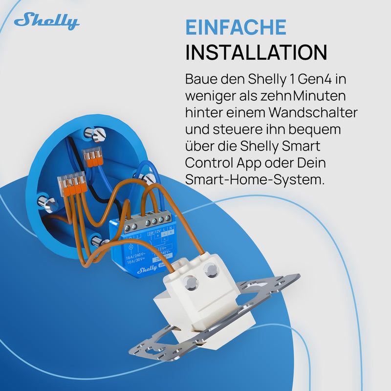 Shelly 1 Gen4 WLAN Smart Relay Switch, Potential-Free Contact, 1 Channel, 16 A, Light Switch, Garage Door Opener, Smart Home, Timer Switch, Alexa & Google, Matter, Zigbee, No Hub Required Shelly 1 Gen4 1 Stück