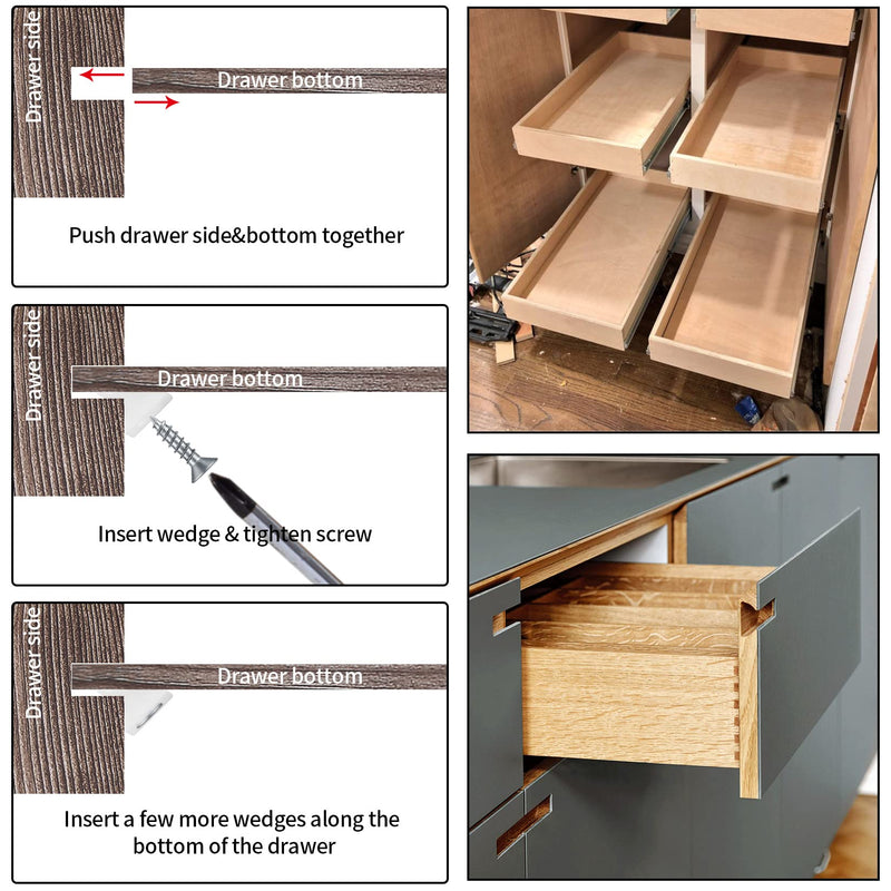 [Australia - AusPower] - 120 Pcs Drawer Wedges with Screws, Drawer Bottom Support Brackets, Fixing Mending Wedges, Plastic Angle Code Bracket Fasteners, Drawer Reinforcement Repair Kit for Furniture Sagging Drawer 