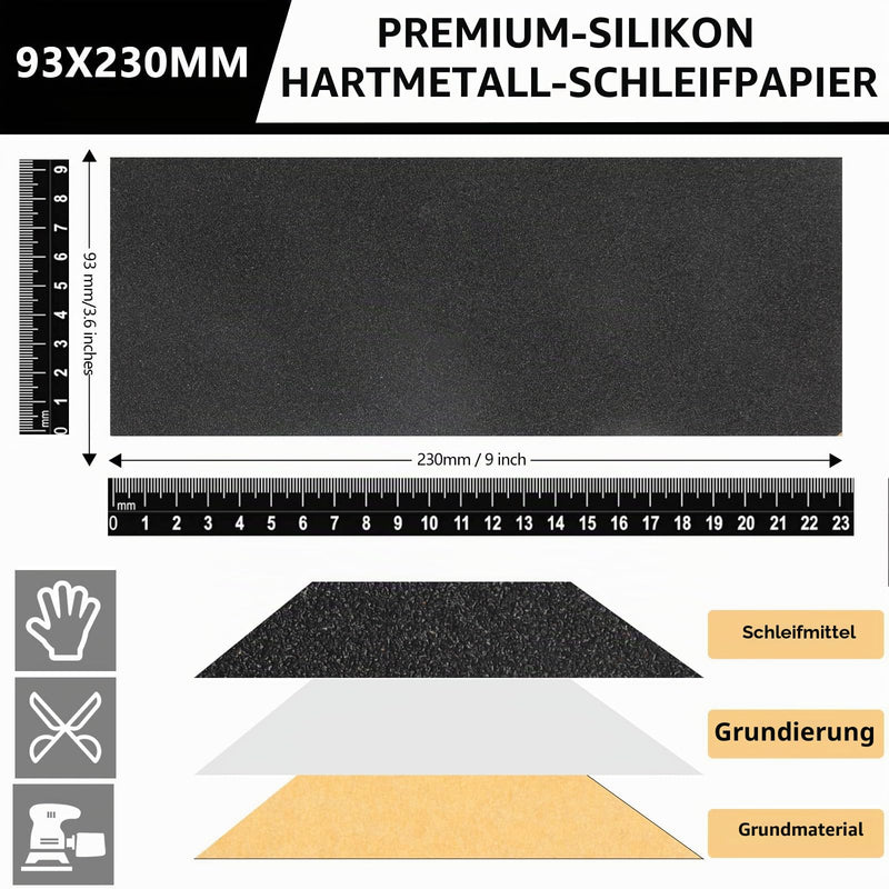 Sandpaper Set 23 x 9 cm Sandpaper 120 to 3000 Grit | Pack of 20 wet and dry fine sanding paper for wood, metal, car, paint, stone, glass and furniture 20 piece grain set