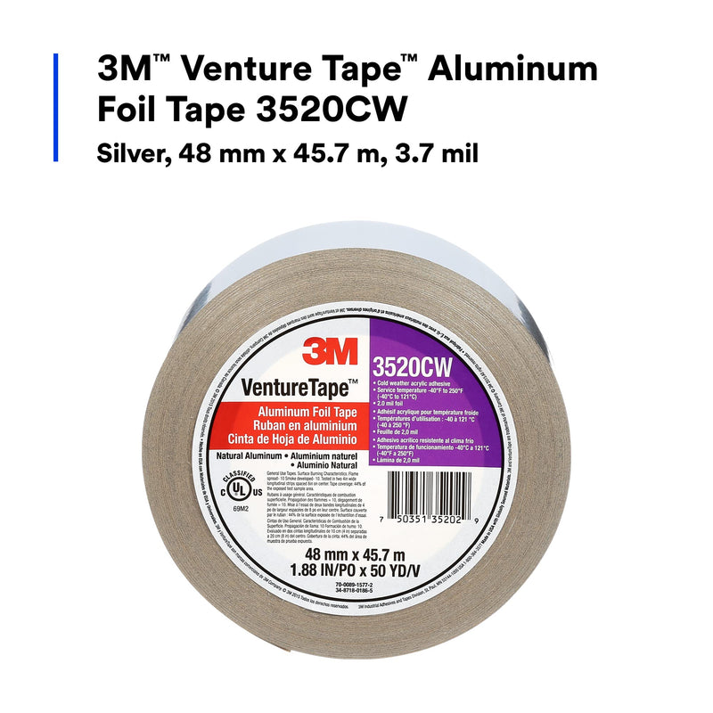 3M Venture - Aluminum Foil Tape 3520CW, Natural Aluminum, 48 mm x 45.7 m 2.0 mil (Pack of 1)