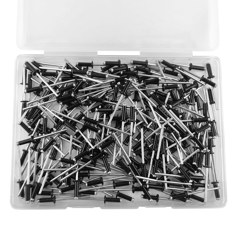 [Australia - AusPower] - 200 Pcs 1/8" x 3/8" Black Aluminum Blind Rivets,3.2 x 10mm Pop Rivets,Aluminum Grip and Steel Mandrel 1/8"x3/8" 