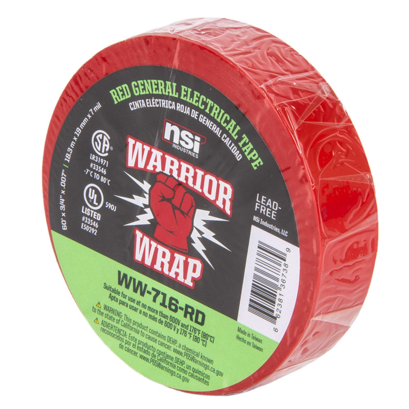 WarriorWrap General 3/4 in. x 60 ft. 7 mil Vinyl Electrical Tape, Red