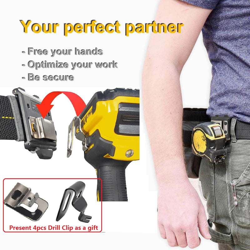 Tape Measure Holster with 4 Drill Clip, Tape Measure Holder Belt, Drill Holster Belt Clip, Drill Holster with Tool Belt Hook, Free Your Hands. Black Drill Holster + 4pcs Drill Bit Hook