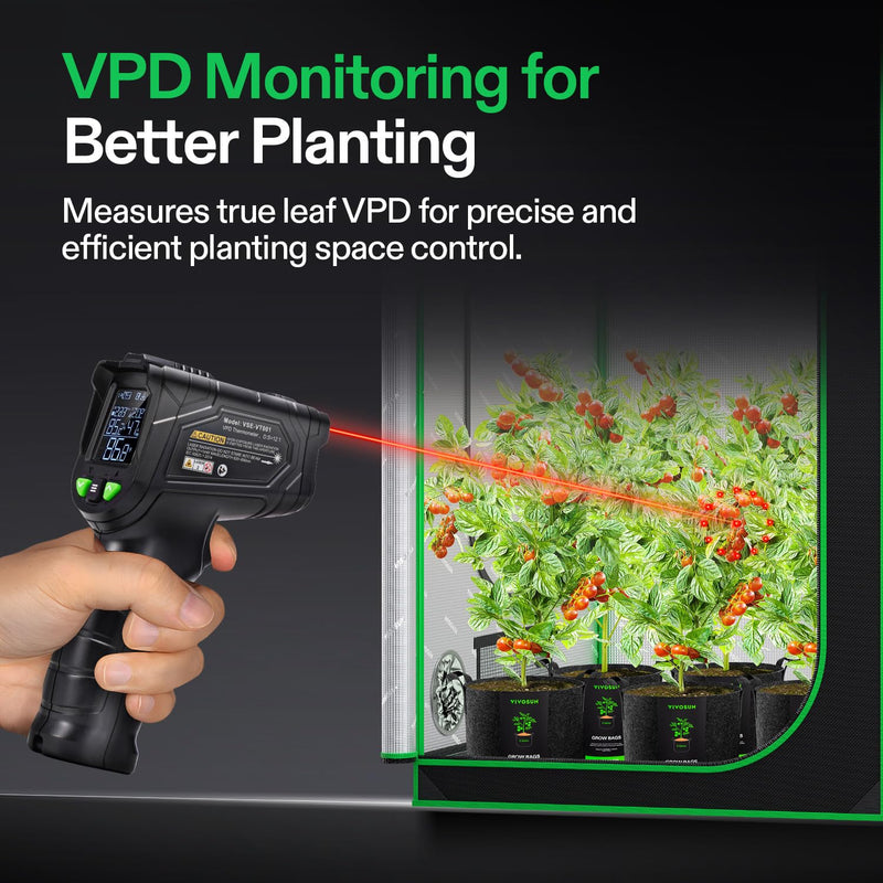 [Australia - AusPower] - VIVOSUN VPD Thermometer, Handheld Environmental Monitor, Precision Infrared Laser Thermometer Gun with Adjustable Emissivity, Leaf VPD and Temperature Monitoring for Plants, Grow Tents, HVAC 