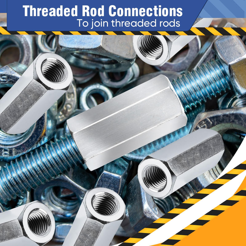 [Australia - AusPower] - 5 Pcs 014973322175 Coupling Nuts 3/8-24 x 1-1/8" Hex Coupling Nut with Zinc Plate Threaded Rod Connector 