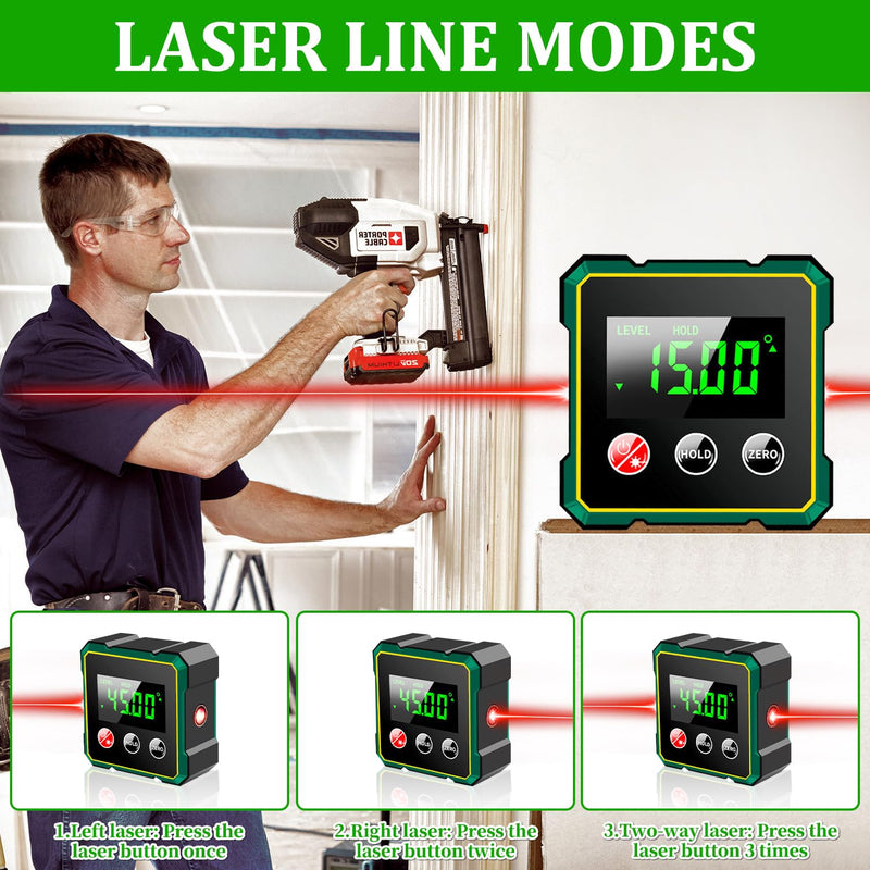 [Australia - AusPower] - Digital Protractor Inclinometer Laser Spirit Level with LCD Display, USB Rechargeable Digital Levelling Box Angle Finder, IP54 Magnetic Levelling Box Level Box for Woodworking A 