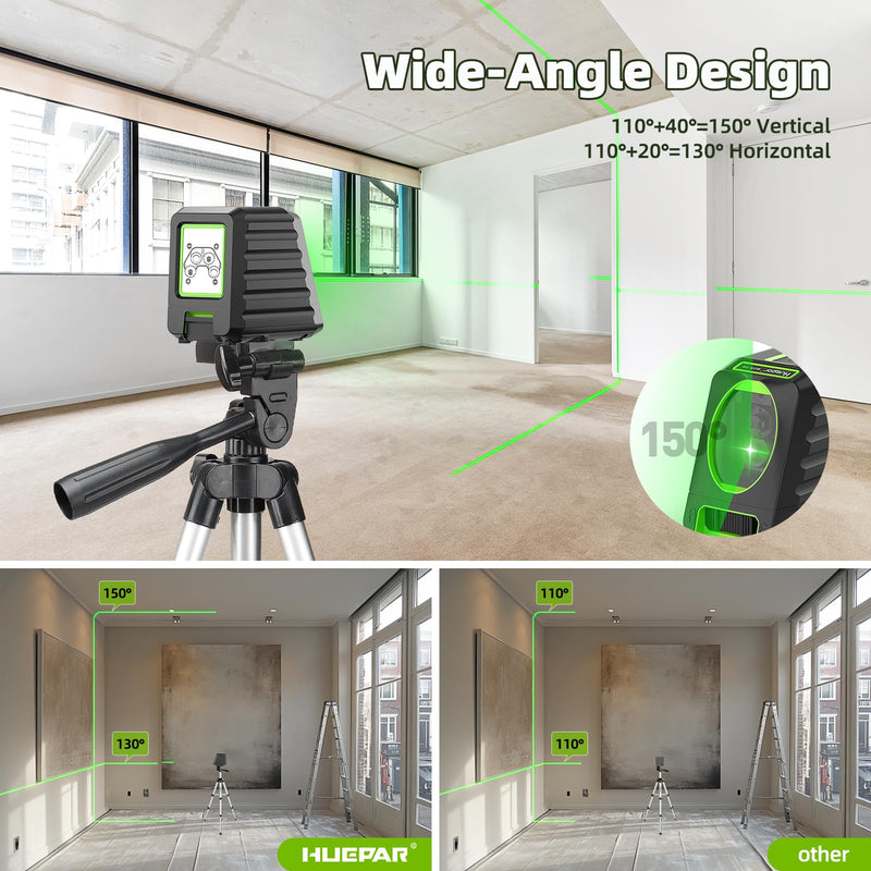 [Australia - AusPower] - Laser Level with Tripod and Laser Target Plate Card, Huepar 150Ft Self Leveling Lazer Level Outdoor Use, 150° Vertical Green Cross Line Level Laser for Picture Hanging, Tile, Construction Project 