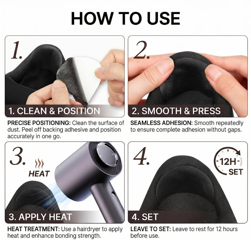 Shoe Heel Repair, 4 Pairs Adhesive Inside Shoe Heel Patch Pad for Sneaker Holes 4 Pair Black