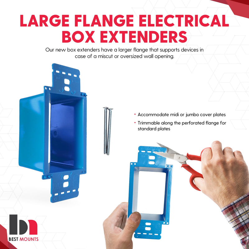 BestMounts - 25 Pack Electrical Power Outlet Box Extender Kit – Single Gang Box Extender - Single Receptacle Heavy Duty Plastic (Blue) Pack of 25 Blue