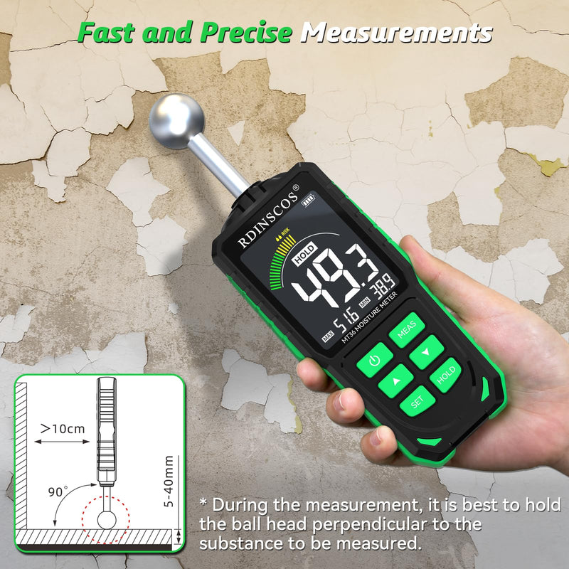 [Australia - AusPower] - Pinless Moisture Meter for Drywall for Wood and Wall; Ball type Moisture Readers MT36 
