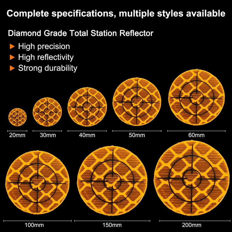 HARFINGTON 30pcs Survey Reflector Sheets 50mm x 50mm Self-Adhesive Surveying Target Mark Sticker Total Station Round Reflective Sheet Tape for Ship Inspection Tunnel Measure, Yellow 30