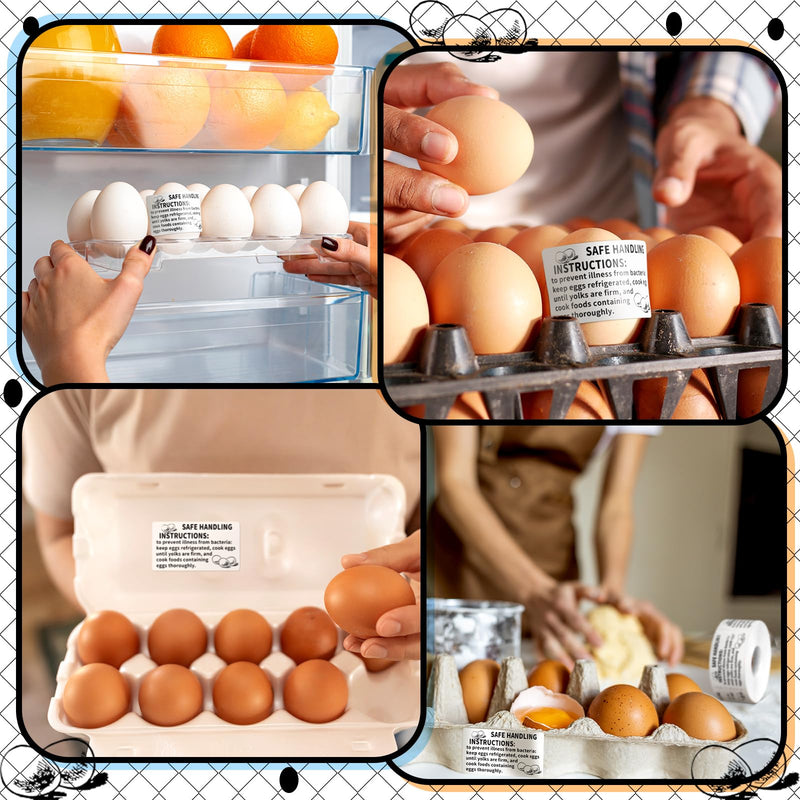 TaoBary 500 Count Safe Handling Instruction Stickers for Eggs 2.25”x1.25” Farmers Fresh Eggs Carton Stickers Thermal Printed Safe Handling Label for Egg Cartons