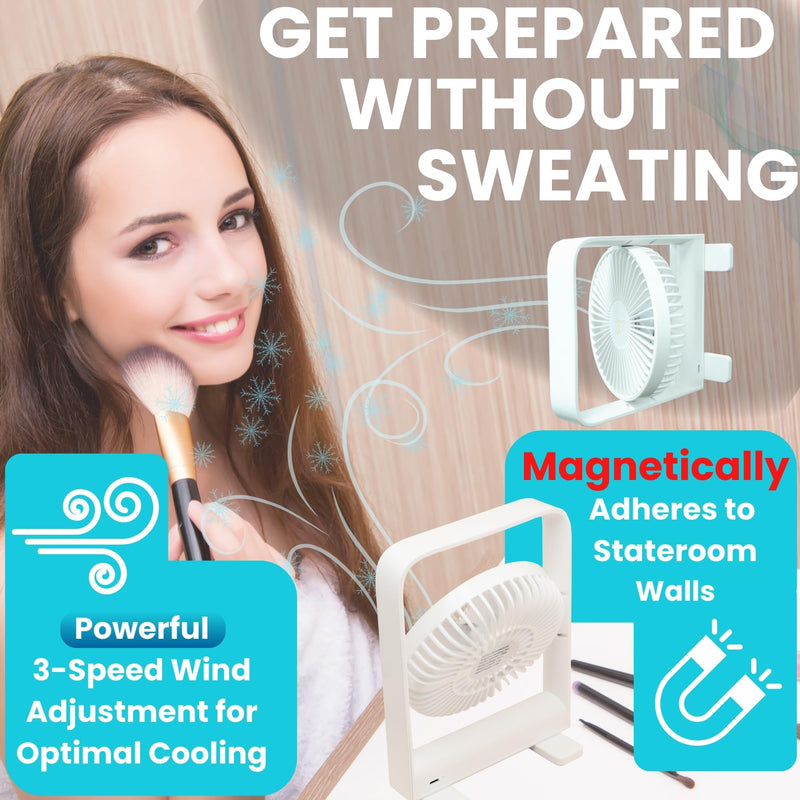 Magnetic Fan for Cruise Ship - Magnetically Sticks on Cabin Ceilings and Walls - Ultra Thin Yet Powerful 3-Gear, Portable & Cabin Approved, Rechargeable Battery - The Original Portable Cruise Fan 2026