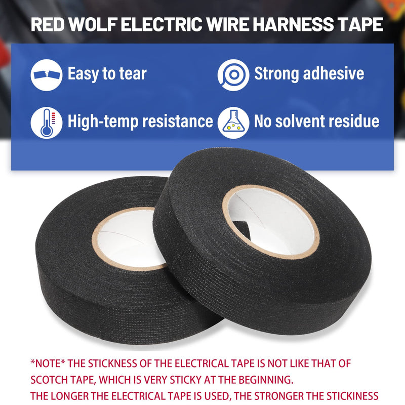 [Australia - AusPower] - RED WOLF Wire Harness Tape Electric High Temp Wiring Cable Loom Adhesive Fabric Tape for Automobile Electrical Harness Wrap Noise Damping Protection Insulation Cable Fixed 3/4 Inch x 50 FT 2 Pack 2P-3/4" x 50 FT 