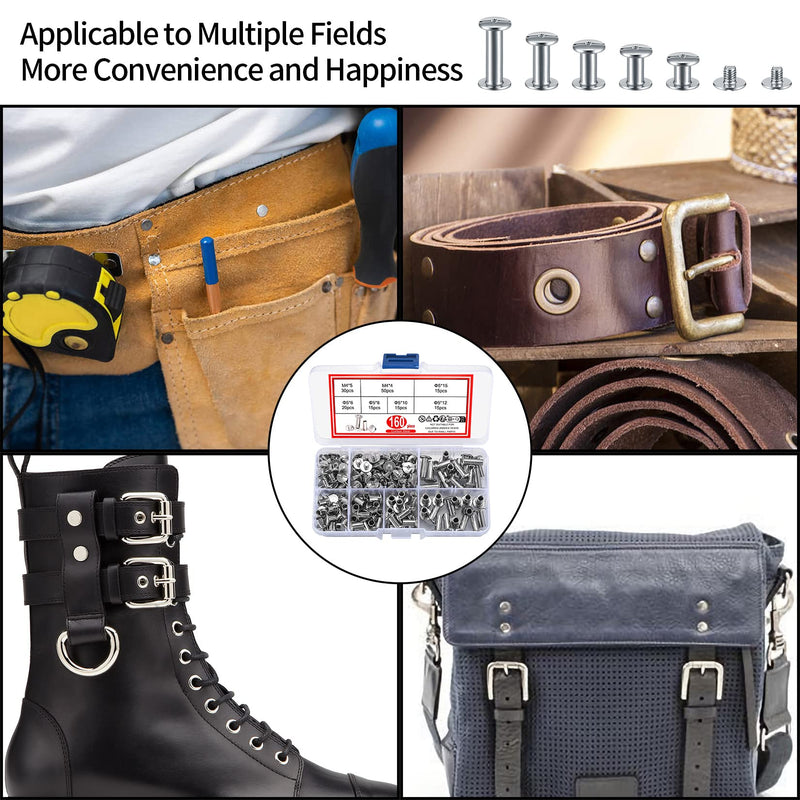 [Australia - AusPower] - 160 Pcs Chicago Screws and Extention Posts, Chicago Scrapbook Extension Posts and Screws, M4 M5 Photo Albums Book Phillips Binding Screws and Posts for Leather Saddles Purses Belt Scrapbook 