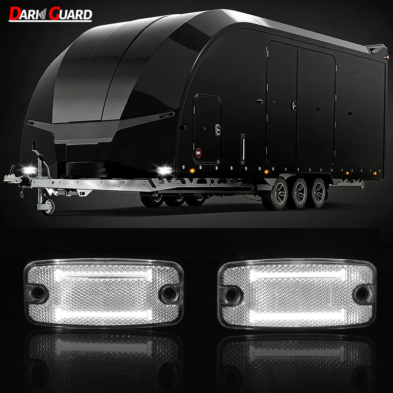 2 x LED Side Marker Lights Trailer 12 V/24 V White Marker Light LED Position Lights Waterproof Outline Lights Trailer with Screw Holder & Reflector for Truck Caravan DG261A