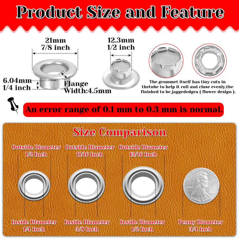 643Pcs Grommet Tool Kit 1/2 Inch(Inside Hole Size) Eyelet Kit with 320Pcs Eyelets Grommets, 320Pcs Washers, and Grommet Eyelet Pliers for Leather/Belt/Shoes/Crafts 643pcs 1/2 Inch (Inside Diameter) Silver/Gold