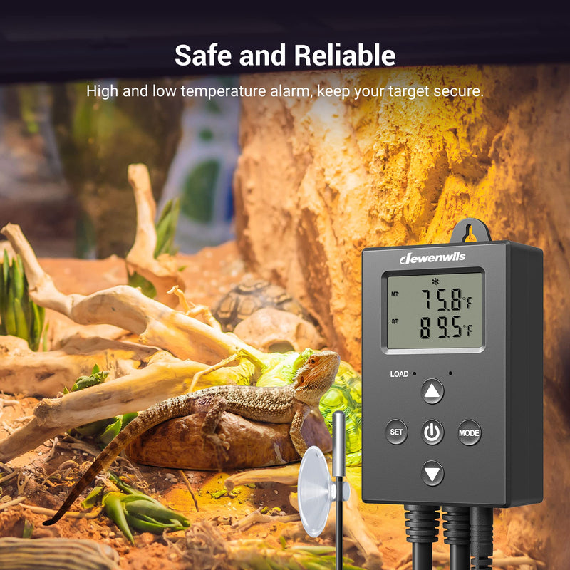 [Australia - AusPower] - DEWENWILS Digital Temperature Controller Thermostat Outlet with Heating & Cooling Mode for Chest Freezer, Home Brewing, Green House, Incubation, Reptiles, -22°-221°F, 120V/10A/1200W 