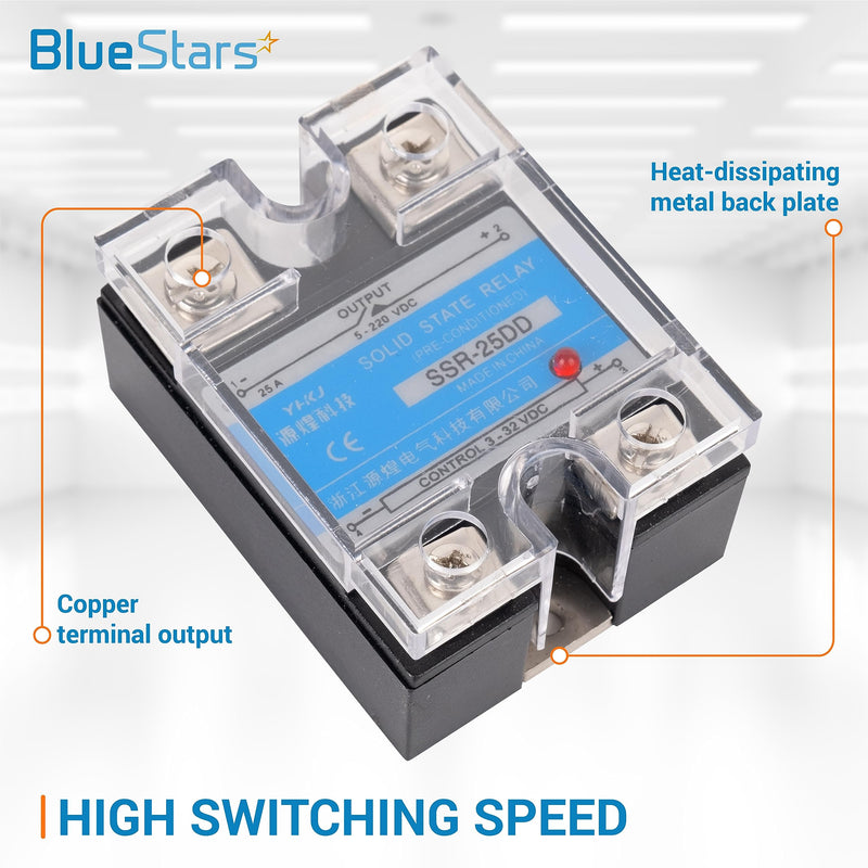 [Australia - AusPower] - BlueStars 2PCS Solid State Relay SSR-25DD DC to DC Input 3-32VDC Output 5-200VDC 25A Single Phase Semi-Conductor Relay Module - Pack of 2 - Control 3-32V DC Load 5-200V DC 