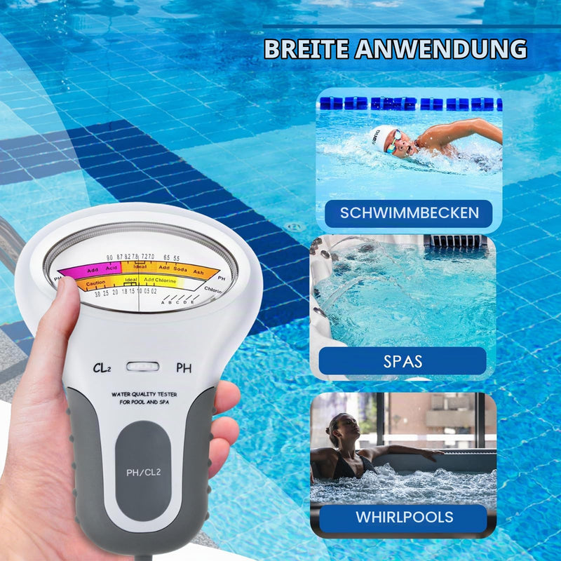 2-in-1 pH & Chlorine Meter Water Tester for Swimming Pools, Spas, Aquariums, Tap Water, Easy to Read Precise Water Test Kit for Home Use
