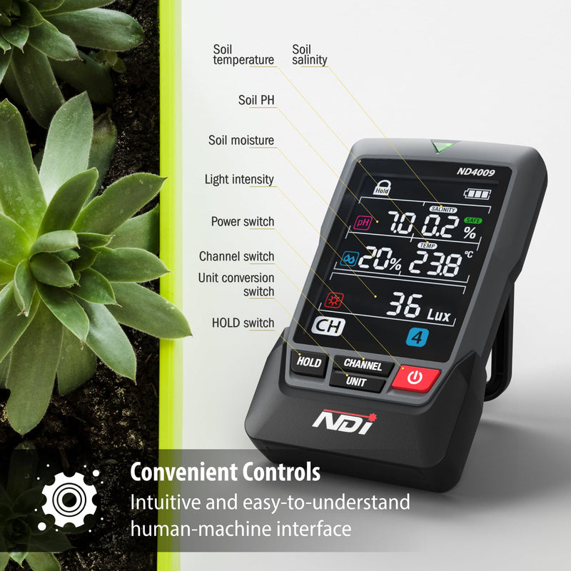 [Australia - AusPower] - NDI Multifunctional Soil Meter,up to 5 Probe with Wireless Transmission,pH, Salinity, Temperature,Light Intensity with Acoustic Wave Growth Assistance, for Gardening, Landscaping, and Soil Testing 