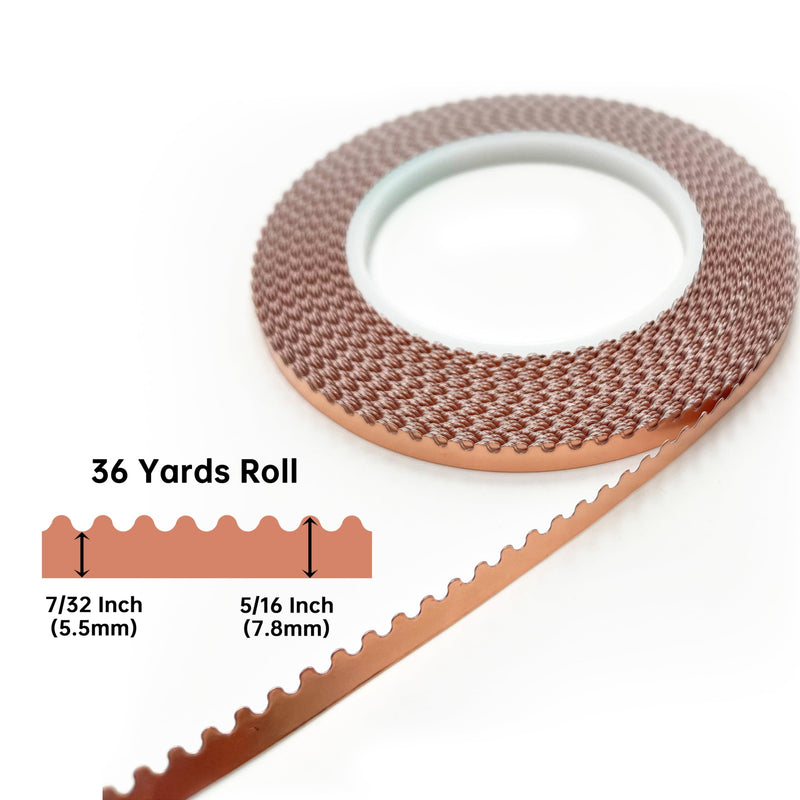 Black Backed 7/32 Inch Scalloped Copper Foil Tape for Stained Glass, DIY Handicrafts, Crafting 7/32 in