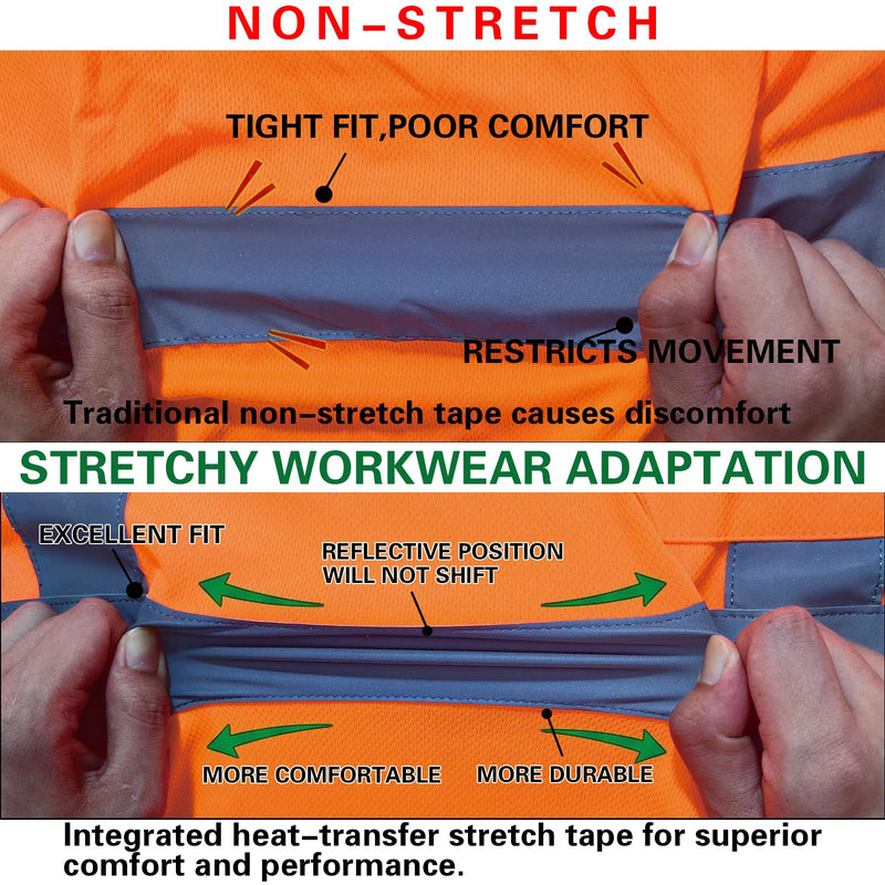 High Visibility Safety Shirts for Men,Short Sleeve, Quick Dry Birdeye, Reflective Tape, Construction Work Shirt Orange X-Large