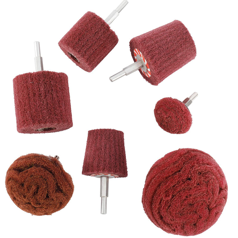 [Australia - AusPower] - HighFree 7 PCS Non Woven Abrasive Buffing Wheels Drill Attachment Set, Scouring Pads Wheel with 1/4" Shank for Polishing Mirror Stainless Steel Copper Aluminum Wood-Wares red 