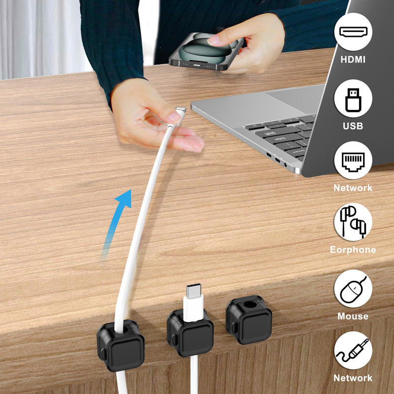 [Australia - AusPower] - Magnetic Cable Clips, 6 Pack Cord Organizer Holder, for Desk Cable Management, Adhesive Wire Keeper for Desk in Bedroom Living Room Kichen Office and for Car 
