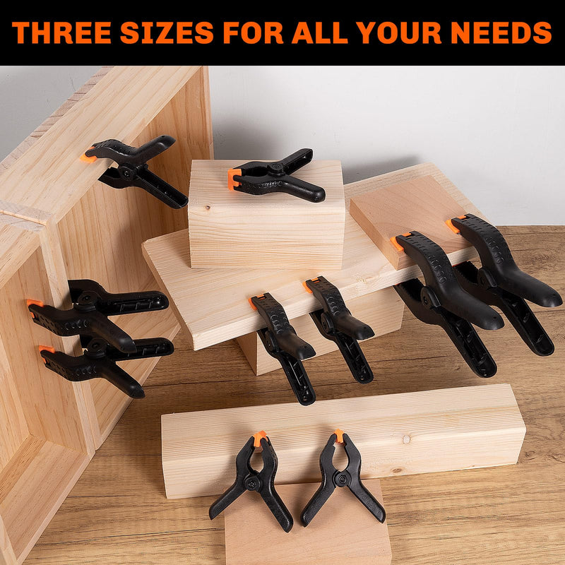 [Australia - AusPower] - 10 Pack Spring Clamps Heavy Duty - Assorted Sizes Spring Clips Plastic 6.5 Inches, 4.5 Inches, 3.5 Inches Set - Backdrop Clips Small Clamps For Crafts Woodworking Background 