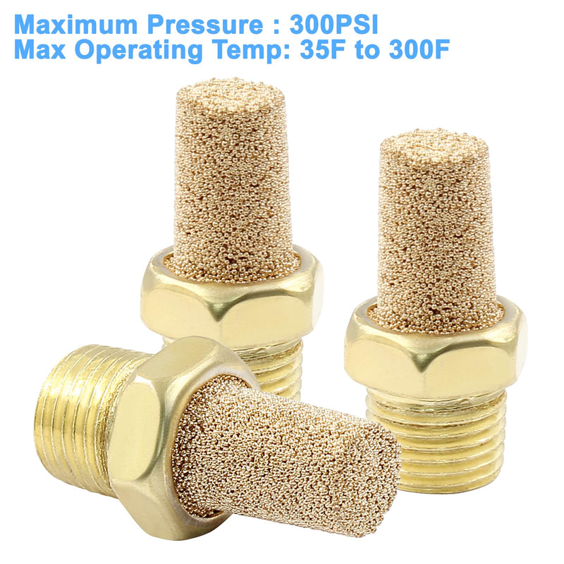 [Australia - AusPower] - 10 Pack 1/8" Male Thread Pneumatic Brass Exhaust Muffler Filter Air Pneumatic Mufflers Air Line Fitting Hex Sintered Silencer 10 