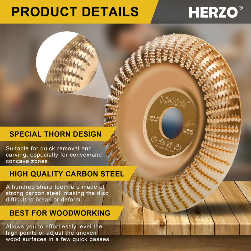 [Australia - AusPower] - HERZO Wood Sanding Disc for Angle Grinder (Diameter 125 mm x 22.23 mm), Rasp Disc Wood, Sanding Discs for Shaping 1 