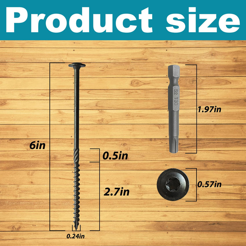 Inch Lag Screws,Structural Wood Screws,Heavy-Duty Outdoor Deck Construction,Timber Screws,Framing,Rust Resistant Black Ceramic Coating,Torx Bit Included (3lb Per Box, #14x6) 3lb Per Box #14x6"