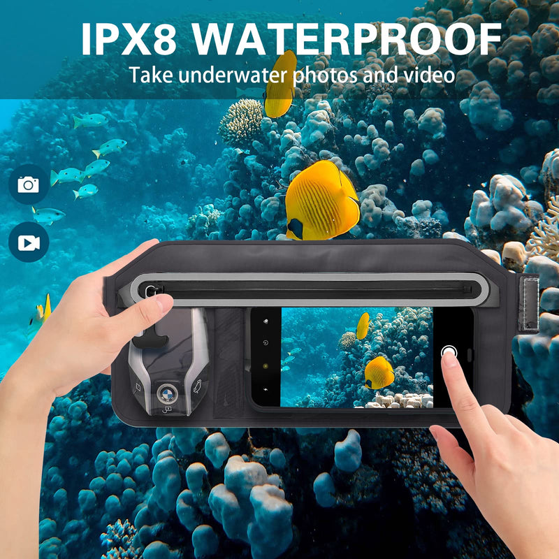 [Australia - AusPower] - Waterproof Phone Pouch,IPX8 Waterproof Phone Case with Adjustable Waist Strap,Compatible with iPhone Whole Series Galaxy Whole Series up to 7",Waist Bag for Beach, Boating,Swim,Black Black 