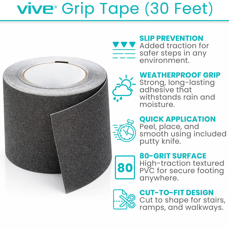 Vive Grip Tape (30 Feet) - Anti Slip Traction Tread for Indoor and Outdoor Use - Heavy Duty Waterproof Stickers for Safety, Stairs, Deck, Steps - Non Skid Adhesive for Elderly, Seniors, Men, Women 4 Inch x 30 Feet