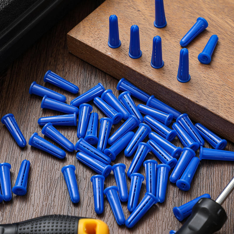 Glooglitter 1000 Pcs 10-12 x 1 Inch Plastic Wall Anchors Blue Ribbed Drywall Conical Anchors for Hollow Walls Concrete Brick Masonry Furniture Pictures Artwork Decor Light Duty Anchoring Application