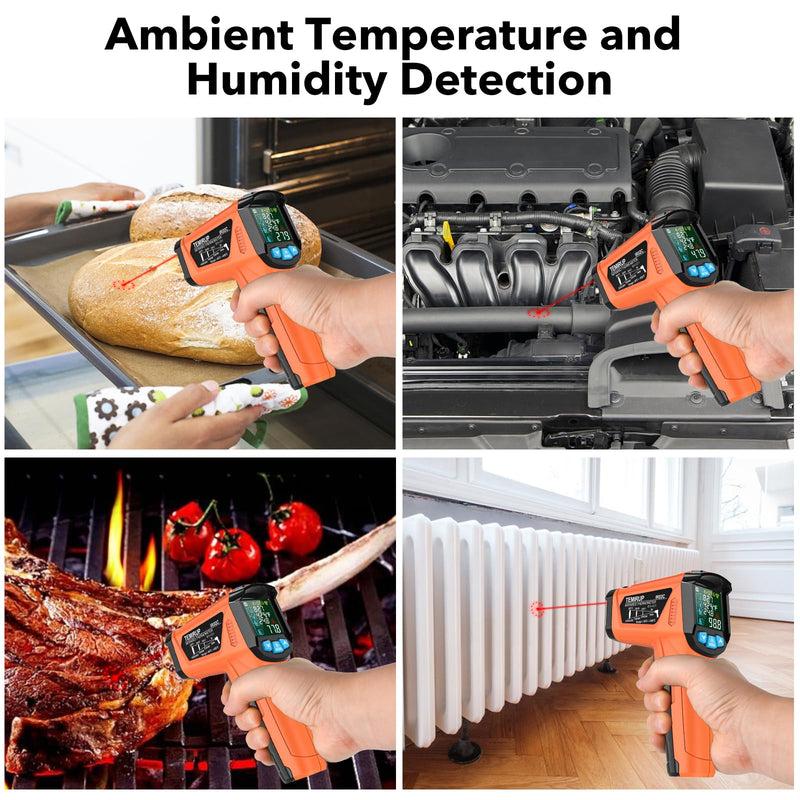 [Australia - AusPower] - Infrared Thermometer Gun, TEMIRUP Digital Laser Temperature Gun, -58°F to 1472°F, Non Contact IR Temp Gun with Color LCD for Industrial, Cooking, Griddle, Engine, HVAC,Adjustable Emissivity & Humidity Orange -58°F to 1472°F(-50~800°C) 