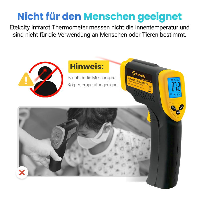 [Australia - AusPower] - Etekcity Infrared Thermometer, Temperature Meter -50°C to +450°C - Digital Laser Infrared Thermometer for Kitchen, Pizza Oven, Grill, Baking - Not for Humans - Yellow/Black -50℃~450℃ 