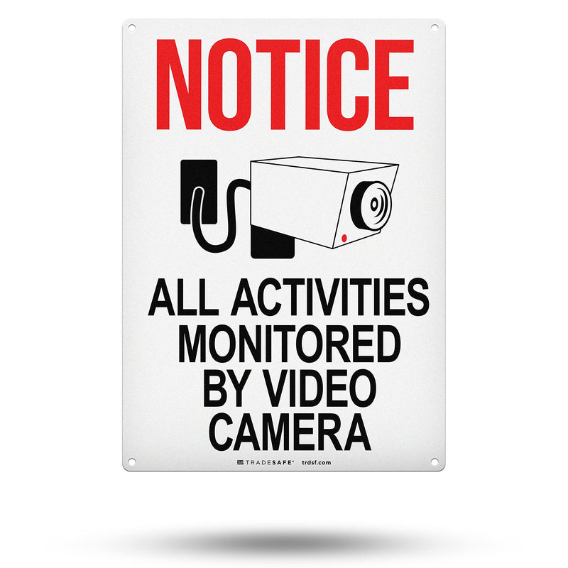 TRADESAFE All Activities Monitored by Video Camera - Video Surveillance Sign, Quick Install, Light Reflective, UV-Resistant, Waterproof, 10” X 14” Aluminum Security Camera Sign Notice Monitored By Video Camera