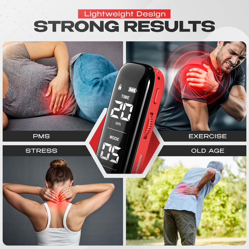 NEOCARBON TENS Unit Muscle Stimulator Slim for Pain Relief, Physical Therapy & Muscle Recovery, Portable EMS Pulse Massager Machine for Back, Neck & Shoulder Pain, Red