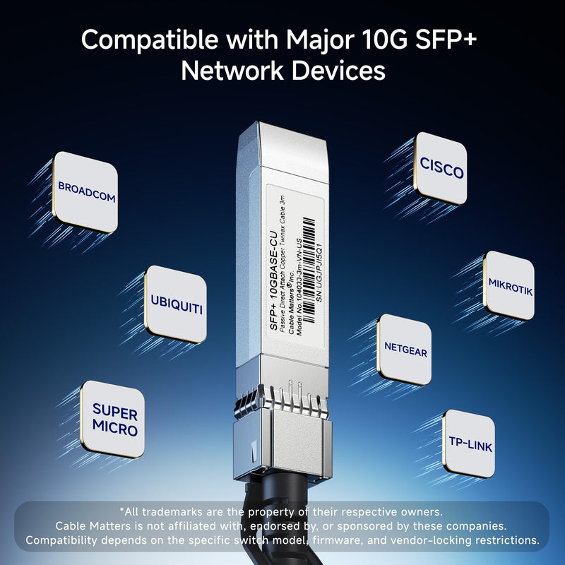 Cable Matters 10Gbps DAC Twinax SFP Cable - 7m / 23ft, 10GBASE-CU Passive Direct Attach Copper Twinax SFP+ Cable, Compatible with Cisco, Ubiquiti, Huawei, Netgear, & Supermicro Devices